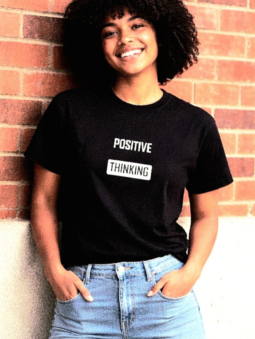 Gildan XL Black Positive Thinking Graphic T-Shirt Short Sleeve